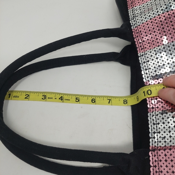 Victoria's Secret Sequined Weekender Tote Bag Pink Silver Striped Spell Out Y2K - Picture 9 of 12